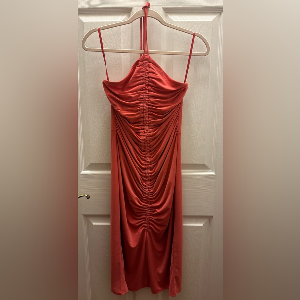 WHBM Sleeveless Ruched Halter Midi Dress